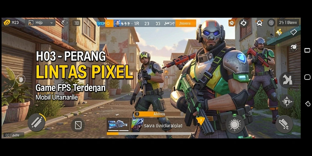 Tampilan dinamis gameplay H03 dengan pertempuran FPS yang intens.