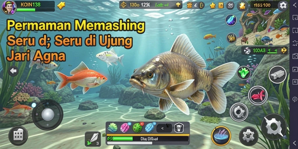 Screenshot gameplay KOIN138 yang menunjukkan keasyikan memancing ikan.