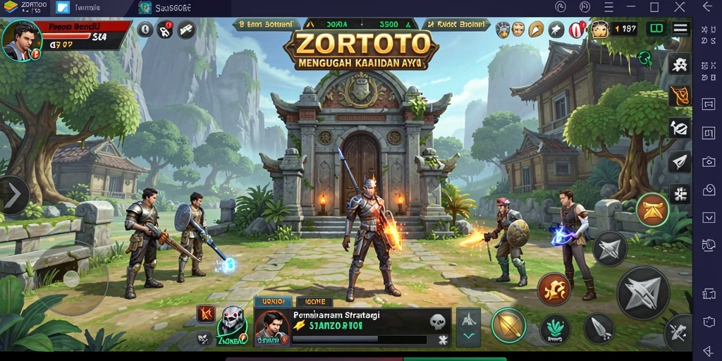 Screenshot ZORTOTO menampilkan aksi strategi dan pertarungan epik antar pemain.