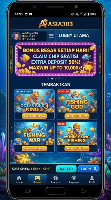 Tampilan utama aplikasi asia303 yang menarik dan user-friendly.
